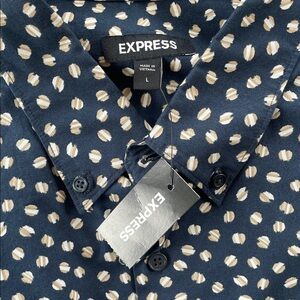 NWT. Express Navy and White Patterned Men's Shirt